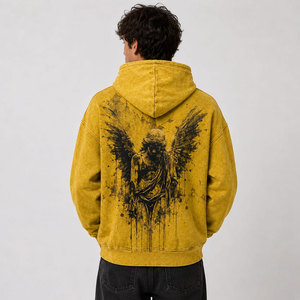 Vente flash, prix bas, sweat à capuche pour homme en coton tricoté, style décontracté, imprimé numérique, motif cœur, effet délavé - Product Image 3