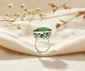 Art Palace <b>Emerald</b> Cut Green Stone Cocktail <b>Ring</b> 925 <b>Silver</b> Plated Crown Shape Unisex Jewelry - Product Image 1