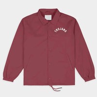 Veste Coach Brodé Bordeaux pour Homme Wheel Whores, Col Rabattu, Manches Longues, Style Vêtement de Travail en Polyester