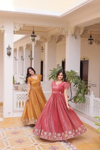 Robe Anarkali brodée jaune moutarde pour femme, col en V, longue, style indien, pour mariage, livraison rapide - Product Image 3
