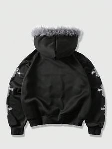 Sweat à capuche en fourrure pour homme avec strass, coupe oversize, style streetwear, décontracté, pour la gym, en coton épais, confort moderne et premium - Product Image 2