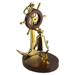 <b>Brass</b> <b>Bell</b> Desk Decor Wooden and <b>Brass</b> <b>Bell</b> Hotel Reception and Kitchen Design <b>Bell</b> Polished Finishing - Product Image 2