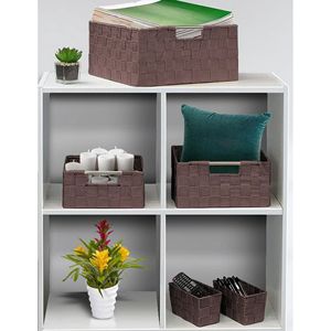Paniers de rangement en tissu tissé, lot de 7, bacs en coton durables faits à la main pour l'organisation des étagères et des placards, marron - Product Image 3