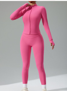 High Waist Yoga Set Women 2 Piece Full Length Leggings Crop <b>Top</b> Seamless Spandex Polyester Activewear Custom Logo - Product Image 2