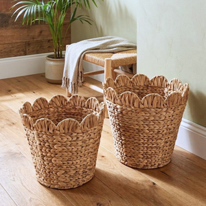 Handcrafted <b>Water</b> <b>Hyacinth</b> Woven Storage <b>Basket</b> with Scalloped Edge for Home Decor and Organization - Product Image 2