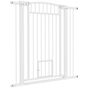 Cancello per Cani Extra Largo da 41 Pollici con Porta per Gatti, Kit di Estensione da 30 Pollici, 3 Pollici e 5,5 Pollici, Chiusura con Bottone in Metallo da 42 Pollici di Altezza - Product Image 1