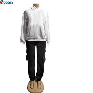 Unisex <b>White</b> Hooded Sweatshirt With Black Cargo Pants Set Casual Solid Color Full Sleeve Autumn Wear Breathable Cotton <b>Tracksuit</b> - Product Image 1