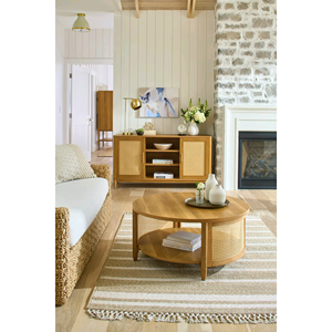 Modern Light Luxury Solid <b>Wood</b> <b>Round</b> <b>Coffee</b> <b>Table</b> With Natural Rattan Side Panels For Hotel Living Room Apartment - Product Image 3