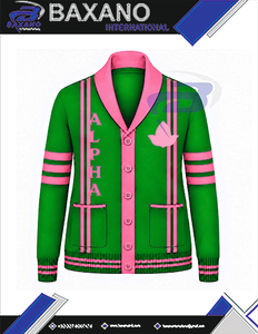 Alfa |   Kapa |   Cárdigan de invierno personalizado para mujer de Alpha Sorority, con escudo bordado, cuello en V, abotonado, de punto suave, suéter griego de acrílico. - Product Image 4