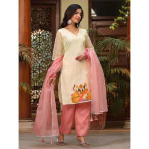 Ensemble de costume en mousseline de soie peinte à la main pour femmes Urmila, disponible en taille XS - Product Image 5