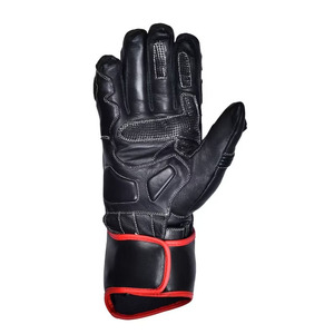 Gants de moto HOLY SIGNS INTERNATIONAL en cuir noir et rouge à motif givré, à doigts entiers, avec fermeture à tirette, protection antidérapante - Product Image 2