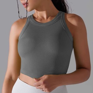 Top corto acanalado de cuello alto para mujer, ajustado, para gimnasio, fitness, deportes, correr, verano 2026, sublimación, doble capa - Product Image 3