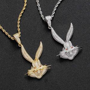 Colgante de Conejo de Dibujos Animados Jewelux con Circonita Redonda de Corte Brillante, Chapado en Oro Rosa sobre Plata 925, Personalizado, Unisex, Estilo Hiphop, para Uso Diario - Product Image 3