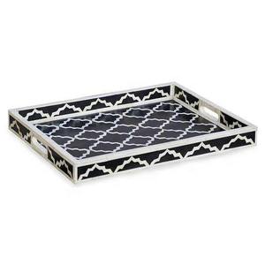 Bandeja Decorativa Rectangular de Resina Blanca y Negra con Patrón Geométrico, Incrustaciones Grabadas, para Encimera de Tocador, Bandeja de Servicio Personalizada, Nueva - Product Image 2
