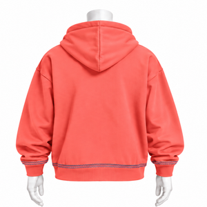 Sweat-shirt à capuche motif bouquet de fleurs corail, broderie florale vibrante, poche kangourou, coupe ample, style décontracté - Product Image 2