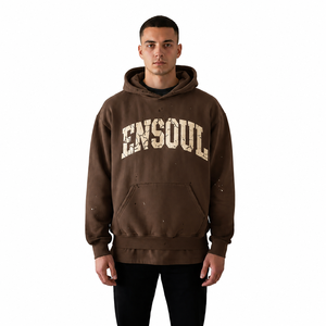 เสื้อฮู้ดผู้ชายสีน้ำตาล Ensoul ทรงโอเวอร์ไซส์ ผ้าฟลีซ พิมพ์ลายการ์ตูน สวมใส่สบายๆ ในฤดูใบไม้ผลิ ผลิตจากผ้าฝ้าย 100% เป็นมิตรต่อสิ่งแวดล้อม - Product Image 1