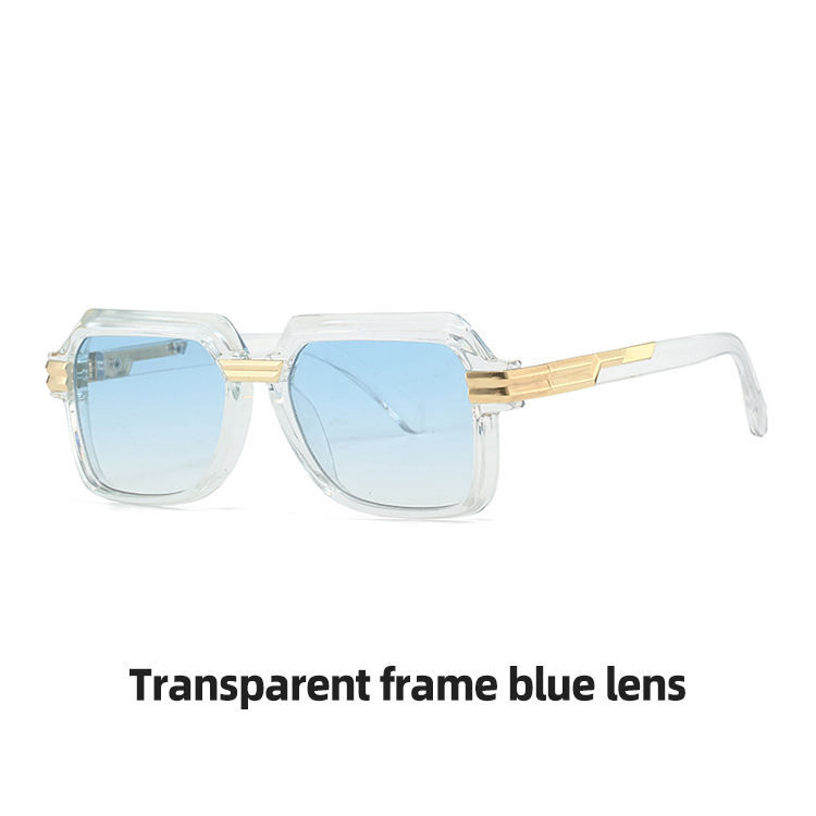 Montura transparente, lente azul.