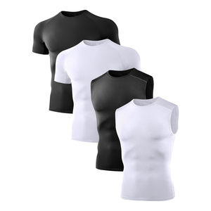 Men's <b>Compression</b> <b>Shirts</b> Short Sleeve White <b>Black</b> Spandex Polyester Breathable UPF50+ Eco-Friendly Quick Dry Seamless Fitting - Product Image 2