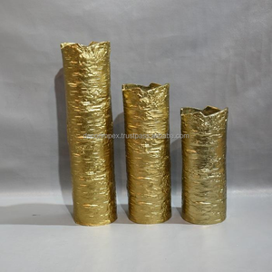 Ensemble de 3 vases à fleurs en aluminium doré avec vase de décoration intérieure en métal coulé style tronc d'arbre par fabricant indien - Product Image 1