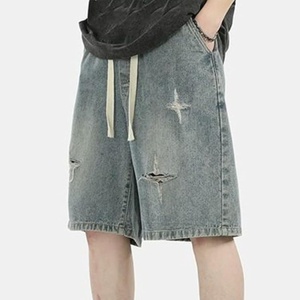 <b>Men's</b> <b>Drawstring</b> Denim Shorts Acid Wash Ripped Distressed Relaxed Fit Casual Streetwear High Street Style Denim Shorts <b>Men</b> Oem - Product Image 3