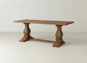 Table à manger en bois massif artisanale avec base à double piétement, design rustique classique pour salle à manger, restaurant et hôtel boutique - Product Image 5