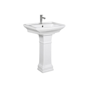 Lavabo de salle de bain rectangulaire sur pied en surface solide, design traditionnel, finition polie, drain intégré, capacité 12L - Product Image 1