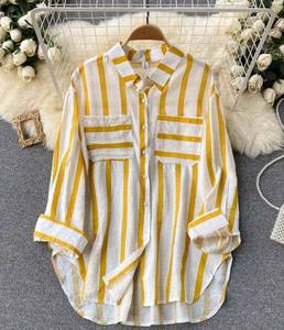 Chemisier décontracté uni pour femme, manches longues, col rabattu, broderie vintage, logo frontal, collection printemps-été-automne, vente en gros - Product Image 2