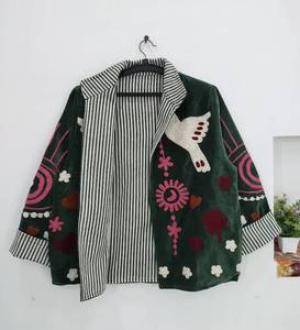 Handmade Indian Suzani Embroidery <b>Velvet</b> <b>Jacket</b> <b>for</b> <b>Women</b> Fish Embroidery Stripe Button Quilted <b>Jacket</b> At Wholesale Price - Product Image 3