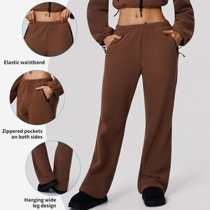 Pantalon de sport décontracté taille haute brossé pour femme, coupe droite ample amincissante, idéal pour la course en extérieur – Collection Automne Hiver - Product Image 3