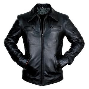 Chaqueta de cuero genuino para hombre, piel de vaca, con cremallera, estilo motero, impermeable, transpirable, resistente al viento, con logo personalizado - Product Image 1