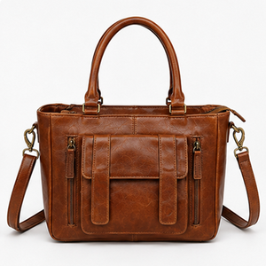 Sac à main pour femme en cuir véritable de luxe, imperméable, noir et marron, sac fourre-tout avec fermeture à glissière, style anglais - Product Image 5