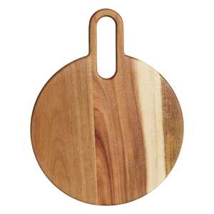 MN EXPORTS Planche à découper ronde rustique en bois d'acacia avec poignée durable, épaisseur 1,2 cm, compatible lave-vaisselle, option logo personnalisé, pour viande et fromage - Product Image 1