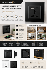 Prise murale universelle Fox Domotics 2 modules avec chargeur rapide USB A + Type C |   Douille en verre de qualité supérieure - Product Image 4