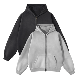 Sudadera con capucha de algodón lavado al ácido para hombre, estilo desgastado, con cremallera, 100% algodón, personalizada, bordada, oversize - Product Image 3