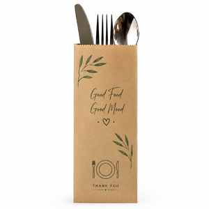 Custom Luxury <b>Biodegradable</b> Eco-Friendly Cutlery <b>Paper</b> Bags Twisted Handles Fork Spoon Knife Natural Kraft Brown <b>Paper</b> Pocket - Product Image 3