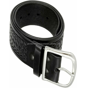 Ceinture d'outillage en cuir de vachette pleine fleur pour hommes et femmes avec ceinture de cowboy à boucle unique nickelée élégante - Product Image 1