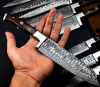 Viking Art Handgemaakte 67-laags Damascus staal scherpe duurzame messenset met rechte snede, 9-delig, houten ambidextere handgrepen