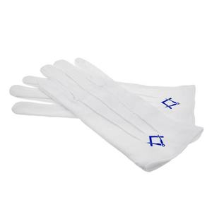 Gants en coton blancs maçonniques standard avec équerre et compas, Mitaines de regalia maçonniques pour le sport, Gants en coton maçonniques - Product Image 1
