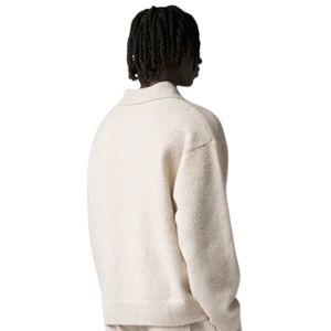 Pull en maille à manches longues pour homme, col boutonné texturé, beige, doux, décontracté, hiver, mélange de coton, OEM - Product Image 4