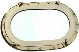 Brass Oval Antique Maritime Ship Window <b>Mirror</b> Porthole Wall Decor Vintage Nautical Style - Product Image 2