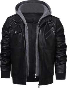 Blouson en cuir pour homme, coupe slim, style urbain, personnalisé OEM, grande taille, motif uni, séchage rapide, respirant, col montant, prix raisonnable - Product Image 3