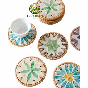 Custom Handmade Shell Mosaic Drink Coaster Natural Coastal <b>Table</b> Decor Souvenir Gift for Home and Resort Use - Product Image 1