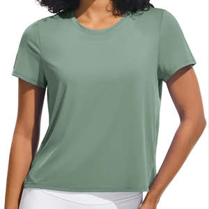 T-shirts de sport pour femmes en soie glacée à manches courtes, tendance et élégants, séchage rapide, col bateau, coupe ample, pour la course à pied - Product Image 3