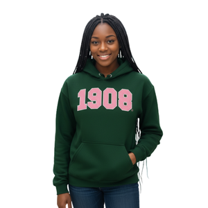   เสื้อฮู้ด Ivy 1908 พรีเมียม ผ้าฟลีซ สีเขียวป่า พร้อมตัวอักษรสีชมพู สำหรับชมรมหญิงสาวกรีก แบบสั่งทำพิเศษ - Product Image 1