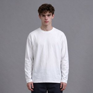 <b>Men's</b> 100% Cotton <b>Long</b> <b>Sleeve</b> T <b>Shirt</b> <b>White</b> O Neck Straight Fit Casual Basic Tee Wholesale Apparel Manufacturer Supplier - Product Image 2