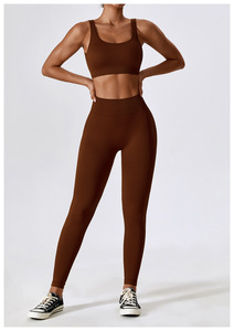 Conjunto de Yoga Acanalado de Primera Calidad para Mujer, Sujetador Deportivo, Leggings de Cintura Alta en Colores Sólidos, Ropa Deportiva - Product Image 4