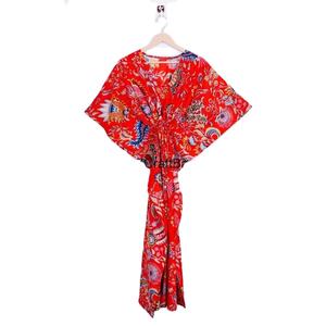 Women's Plus Size Casual Cotton Kaftan <b>Dress</b> V-neck <b>Short</b> Sleeve Midi Hand Block Woven Summer Beach Evening Party Wear Natural - Product Image 1