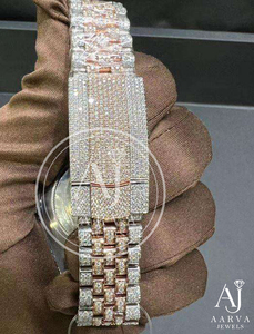Iced Moissanite <b>Mechanical</b> <b>Watch</b> Analog Glass Roman Numeral Date Display 20mm Stainless Steel Band 10 Bar Water Resistant Diver - Product Image 2