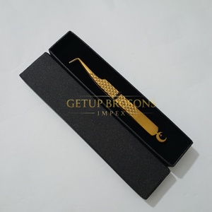 Pinzas de Extensión de Pestañas de Alta Calidad GETUP BROSONS IMPEX, de Acero Inoxidable Dorado con Plasma, Antiestáticas, con Punta Suave, Juego de Pinzas con Logotipo Personalizado - Product Image 1