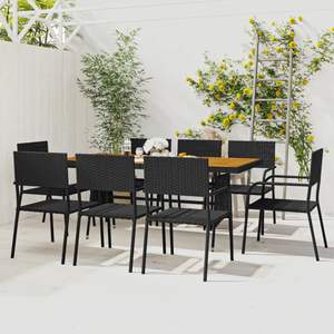 Ensemble de salle à manger d'extérieur en bois d'acacia massif, rotin PE noir, meubles de jardin en acier - Product Image 1